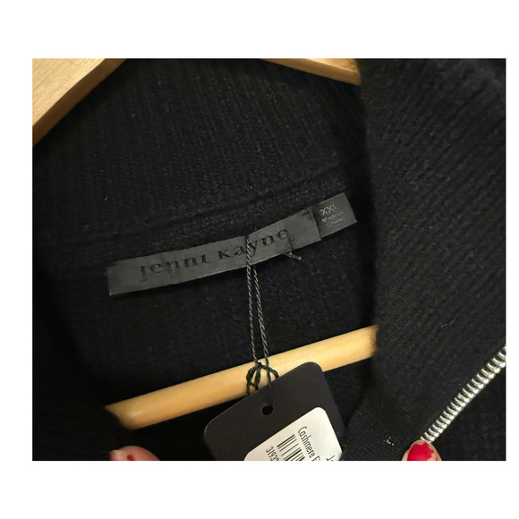 Jenni Kayne XXL 100% Cashmere Half Zip Fisherman Sweater $495 Ribbed Black - Picture 5 of 11